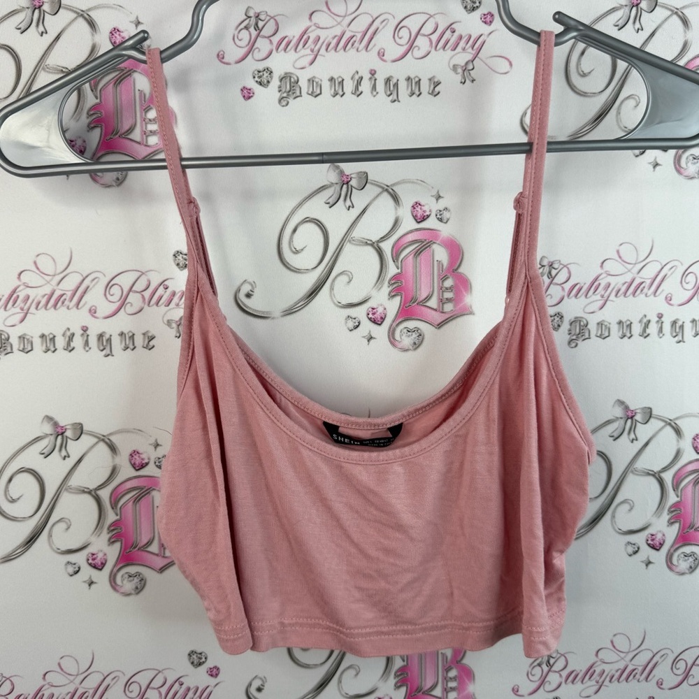 SHEIN crop tank top strappy light pink classic Dusty Rose Tank Top